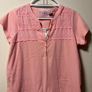 Pink Lace Yoke Short Sleeve Tee